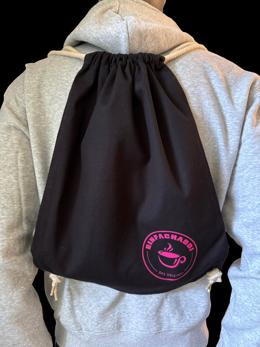 Turnbeutel / Gym Bag mit Kordelzug – Einfachaddi Design schwarz Logo pink